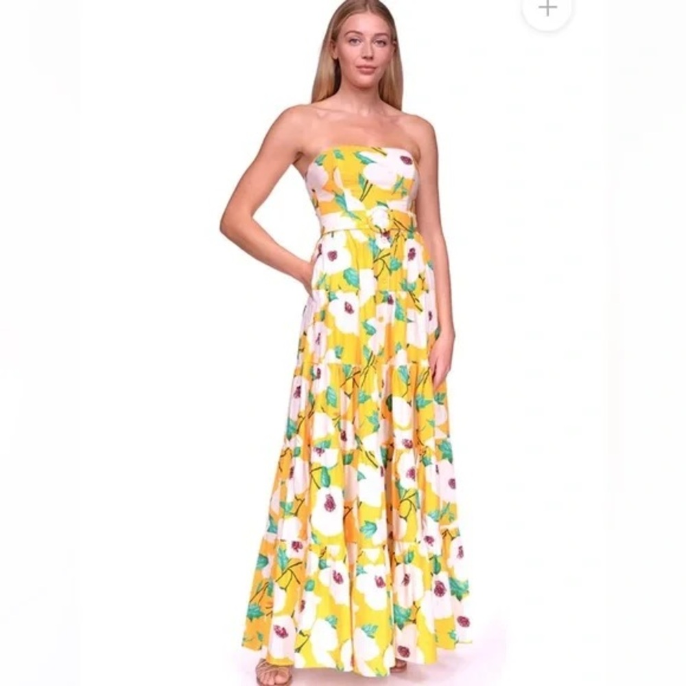 Floral Strapless Maxi Dress - Yellow